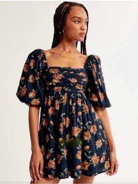 NWT Abercrombie Emerson Poplin Puff Sleeve Mini Dress